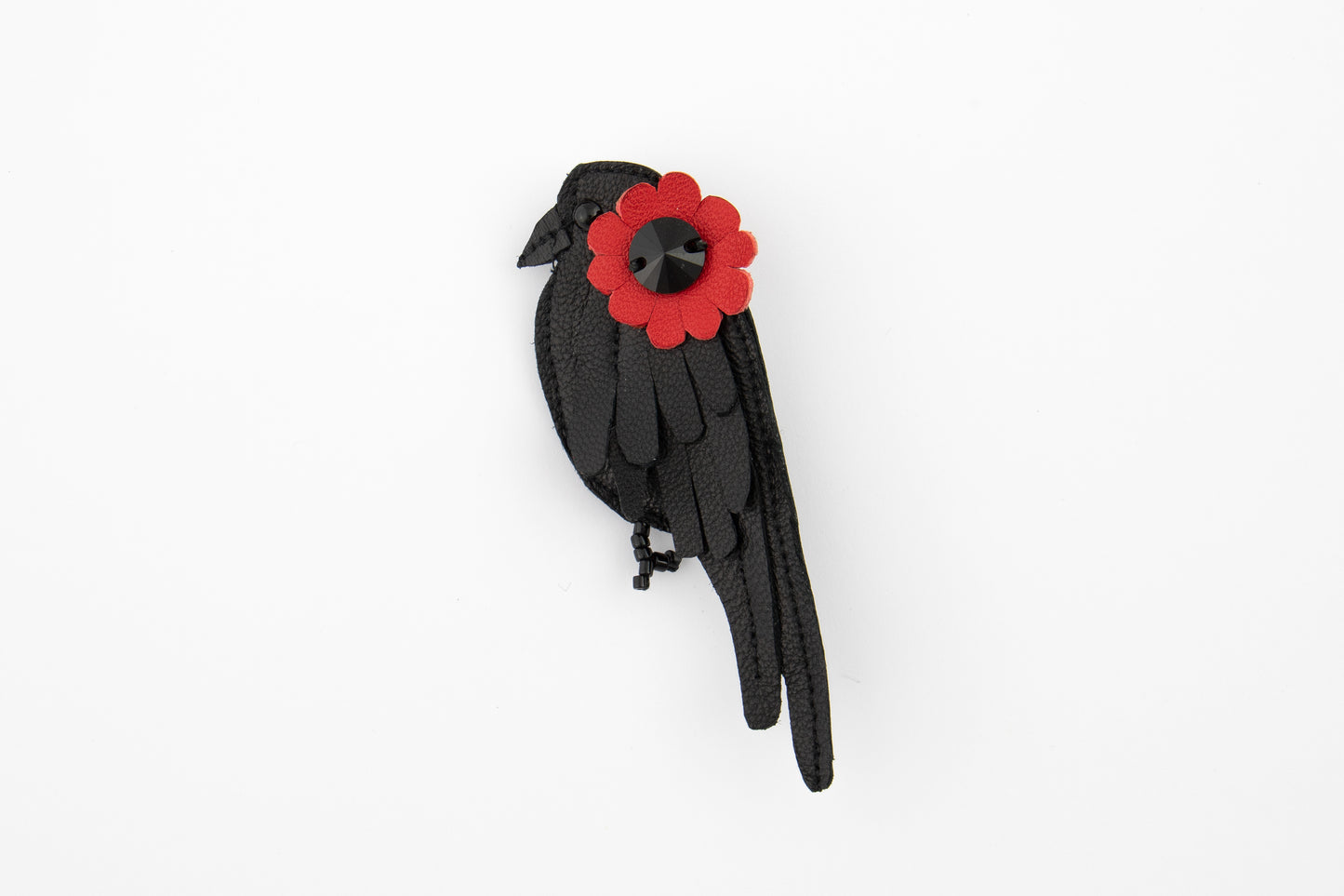 Brooch Raven Flower red