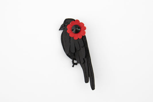 Brooch Raven Flower red